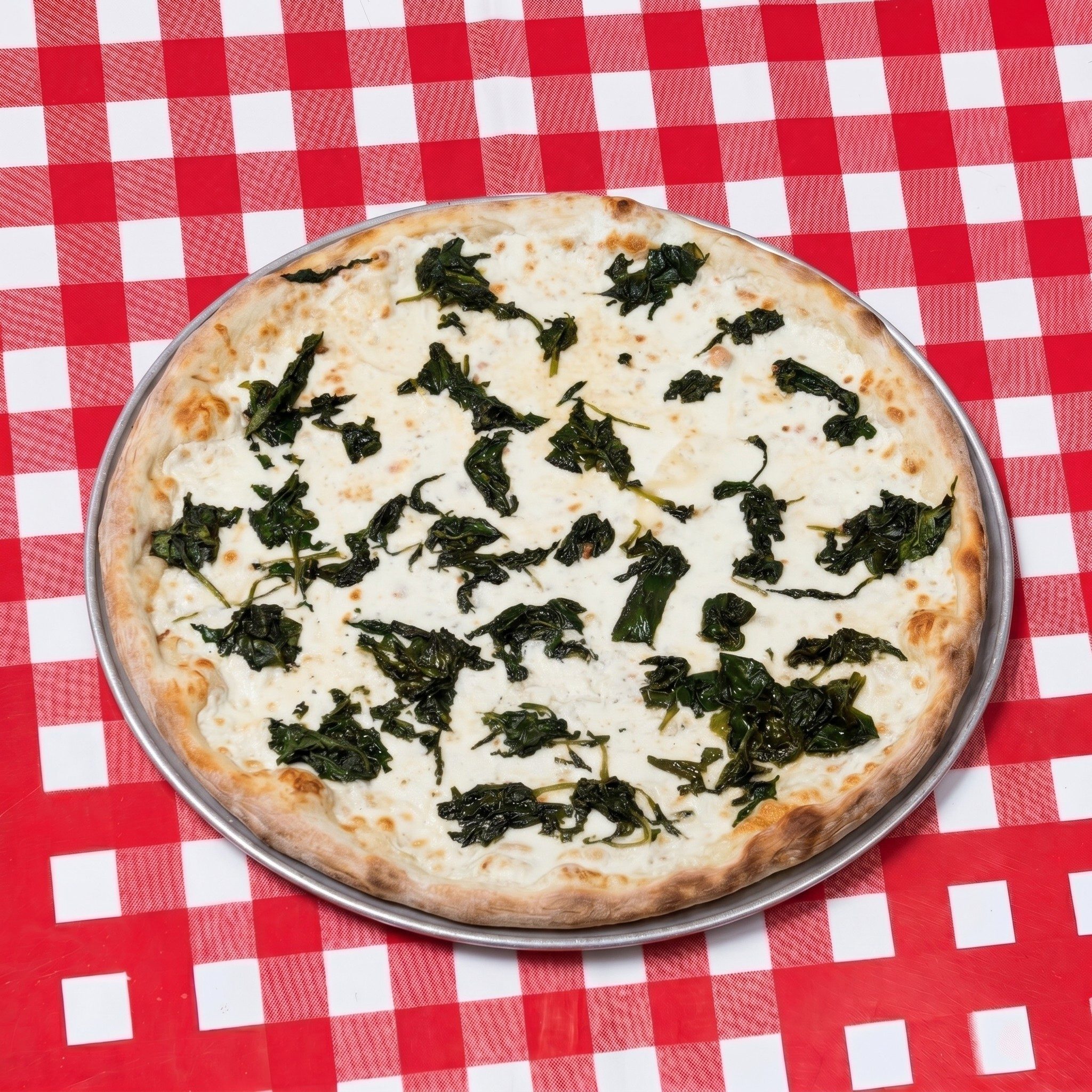 Fresh Spinach White Pizza.