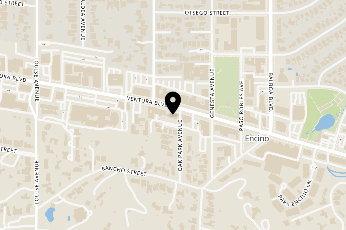 Map showing the location of Mulberry Street Pizzeria Encino on 17040 Ventura Blvd in Encino